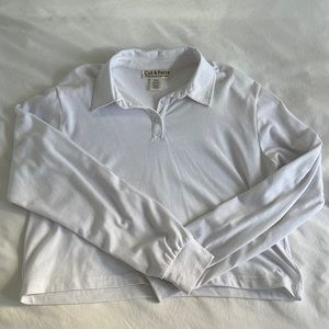 White Button Down Cropped Long Sleeve Cut & Paste Size Medium
